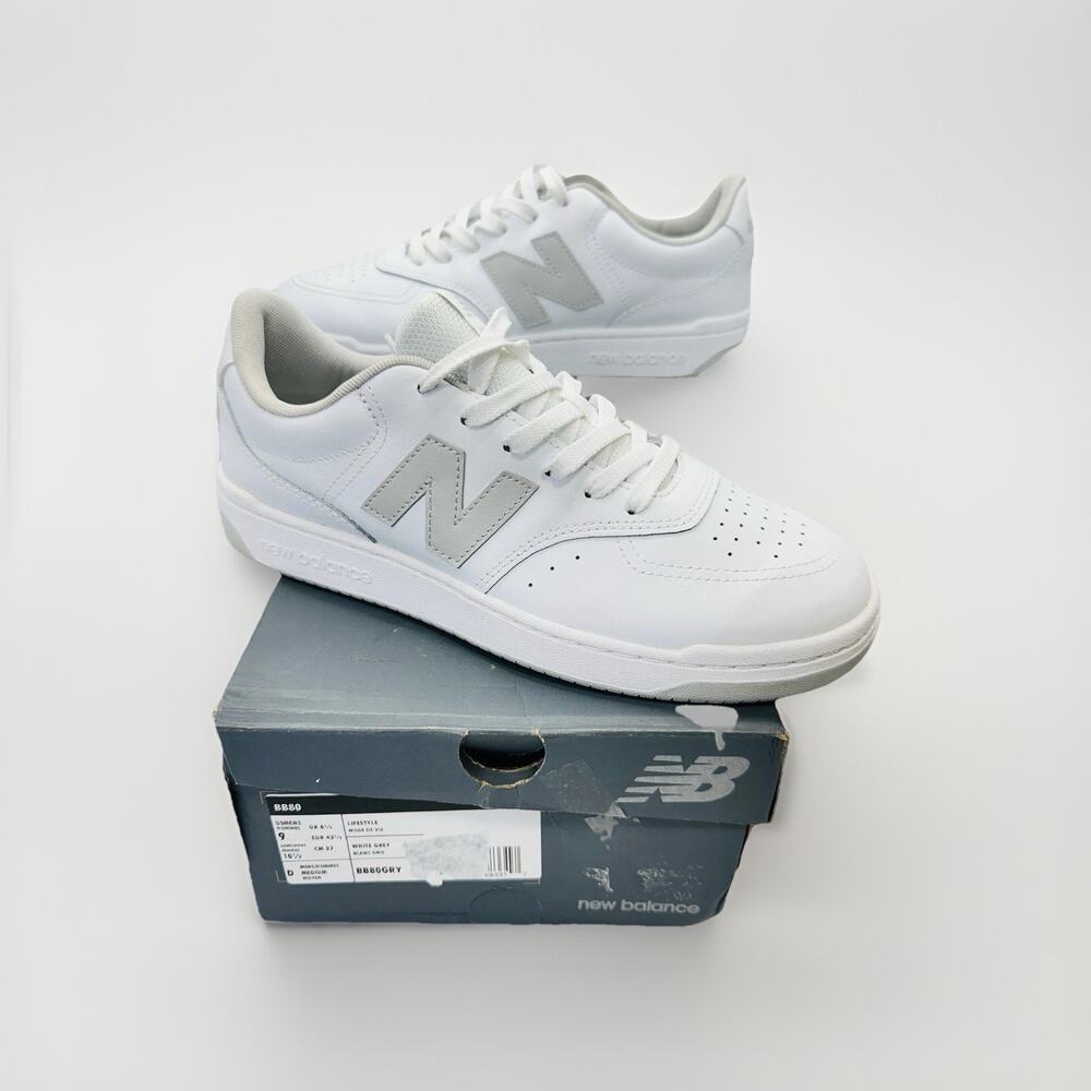 New Balance BB80 ‘White Gray’ Lace-Up Round Toe Low Top Sneakers Men’s | Size 9